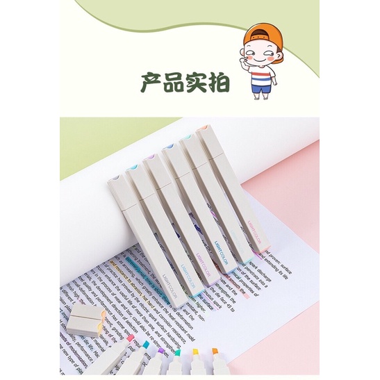 Set 6 bút nhớ highlight  thân vuông mau be