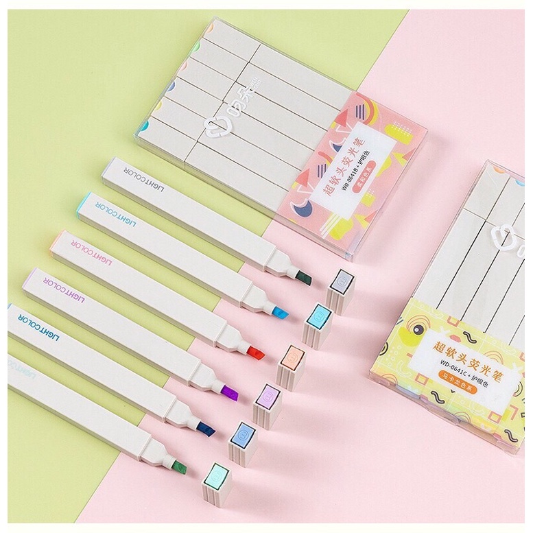 Set 6 bút nhớ highlight  thân vuông mau be