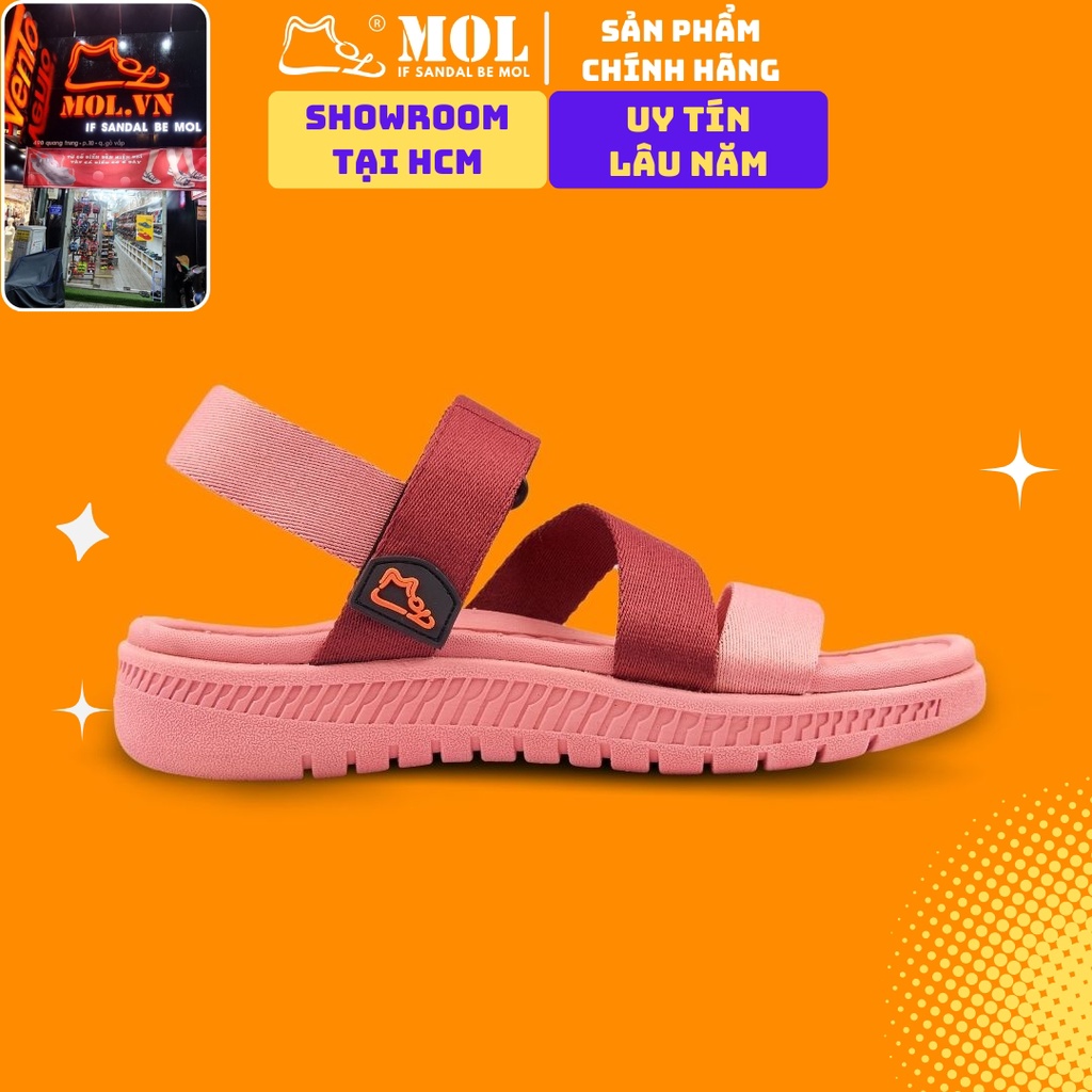 Giày sandal nữ quai chữ Z MOL MS2HP màu hồng phối đỏ đô