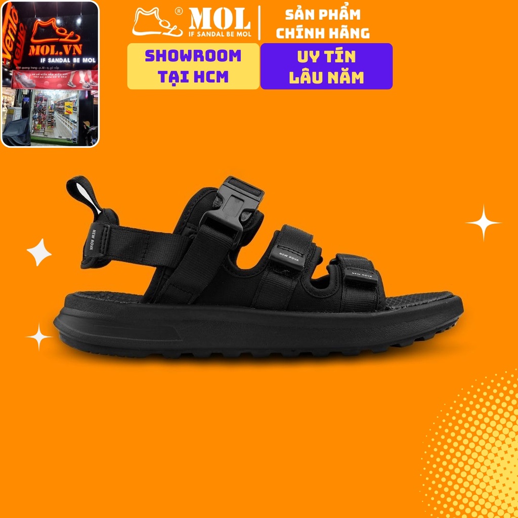 Giày sandal nam nữ 3 quai ngang Rova RV3408BB màu đen