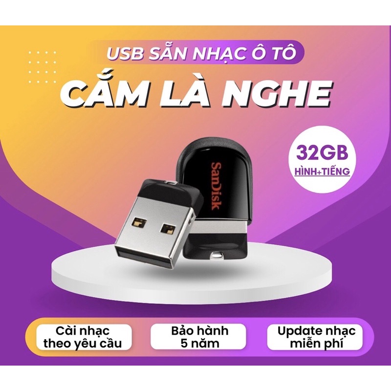 USB 32G nhỏ gọn tổng hợp hơn 1000 bài hát, video ca nhạc dùng trên ô tô, loa kéo...