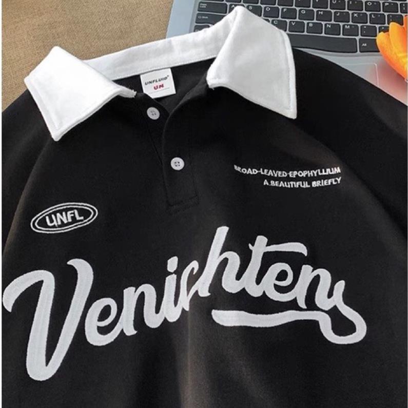 Áo thun có cổ, áo polo nam nữ phối cổ tay lỡ unisex Venichtery M02