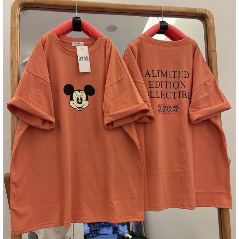 Áo thun tay lỡ cotton khô 3158 in hình 2 mặt mickey ALIMITED