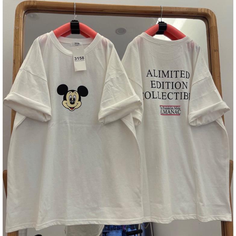 Áo thun tay lỡ cotton khô 3158 in hình 2 mặt mickey ALIMITED
