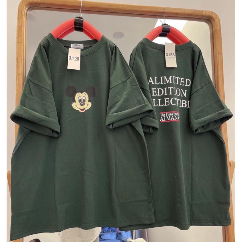 Áo thun tay lỡ cotton khô 3158 in hình 2 mặt mickey ALIMITED