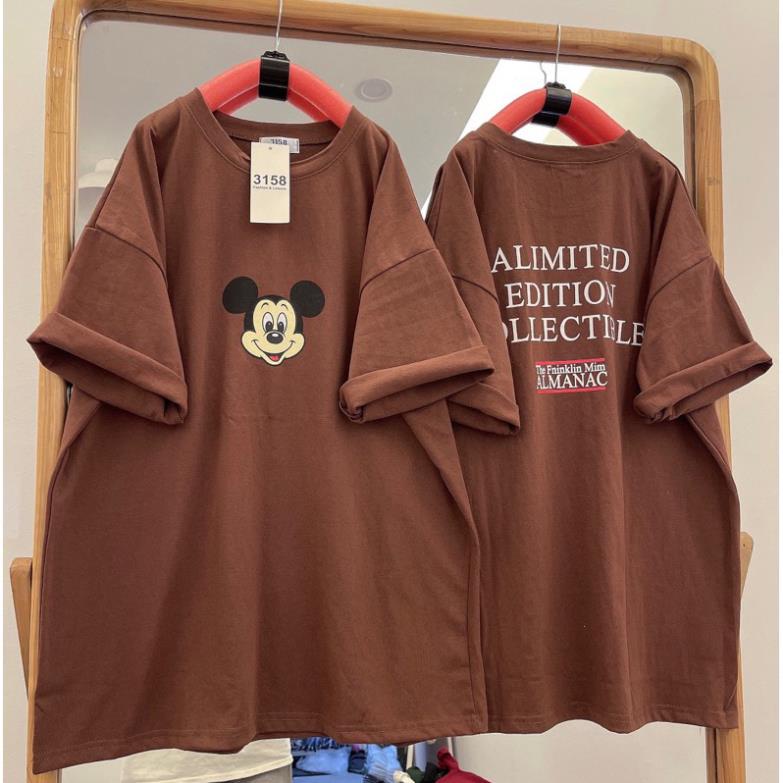 Áo thun tay lỡ cotton khô 3158 in hình 2 mặt mickey ALIMITED