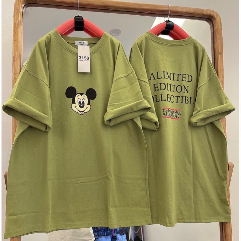 Áo thun tay lỡ cotton khô 3158 in hình 2 mặt mickey ALIMITED