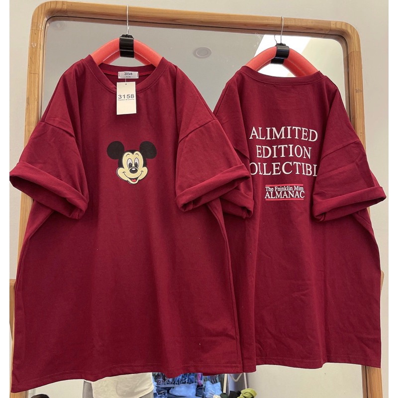 Áo thun tay lỡ cotton khô 3158 in hình 2 mặt mickey ALIMITED