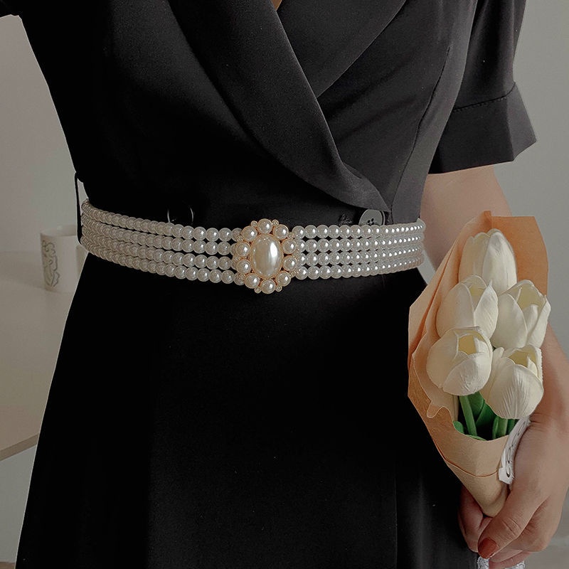 Thắt Lưng Dây Xích Phối Hạt Ngọc Trai Đơn Giản Phong Cách Hán Phục Cổ Điển Cho Nữ Mặc Đầm