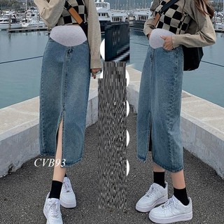 Chân Váy bầu Jean Bầu Dài xẻ gấu cực xinh