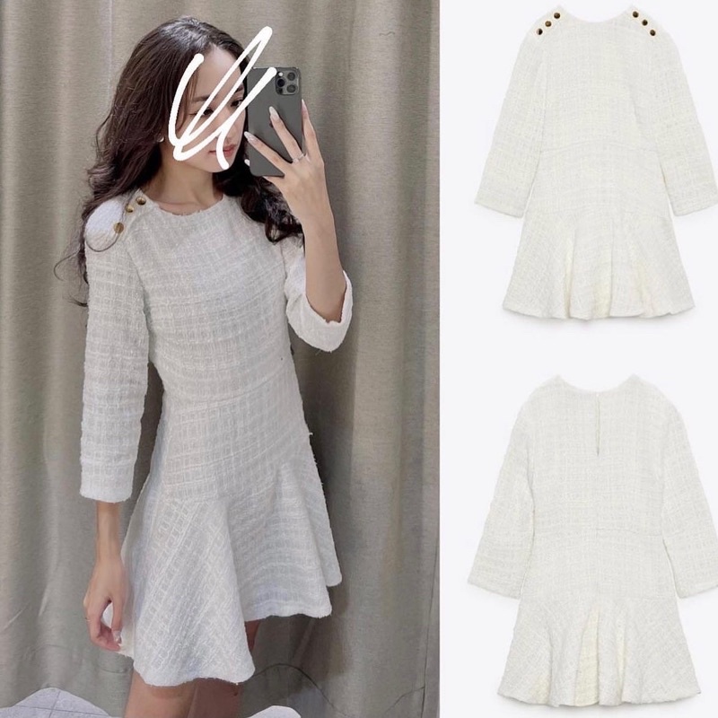 Váy tweed trắng Za.ra