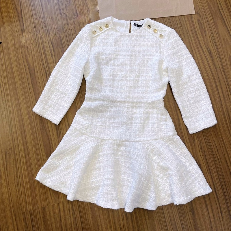Váy tweed trắng Za.ra