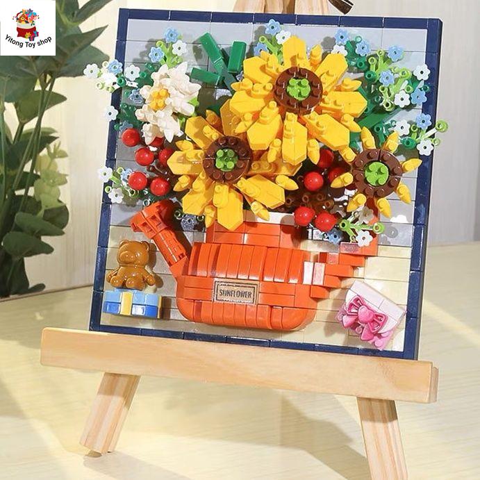 【Hàng có sẵn】Tương thích với LEGO Girls Series Lắp Ráp Các Khối Xây Dựng Hạt Nhỏ Hoa Hoa Hồng Hoa Hướng Dương Khung Ảnh