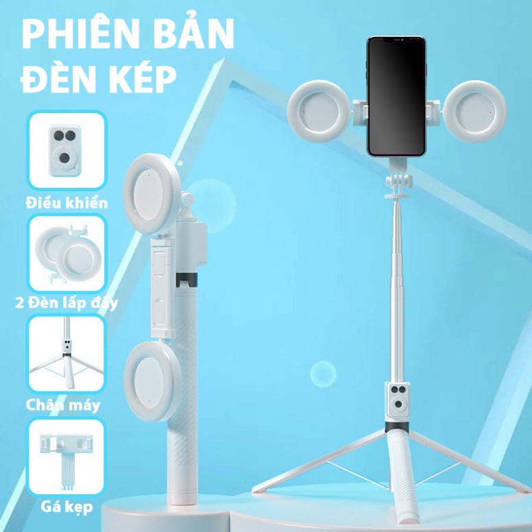 Gậy chụp ảnh 3 chân kèm remote, có đèn led trợ sáng - Gậy tự sướng selfie chụp hình điều khiển từ xa xoay nhiều góc độ | BigBuy360 - bigbuy360.vn