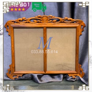 Khung ảnh thờ treo tường đôi 2 ảnh thờ gia tiên gỗ hương cỡ 21x31