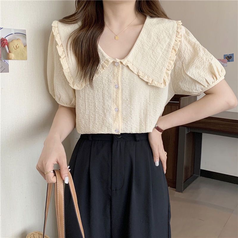 Áo Sơ Mi Chiffon Tay Ngắn Dáng Rộng Màu Tím Thời Trang Mùa Hè Phong Cách Hàn Quốc Cho Nữ