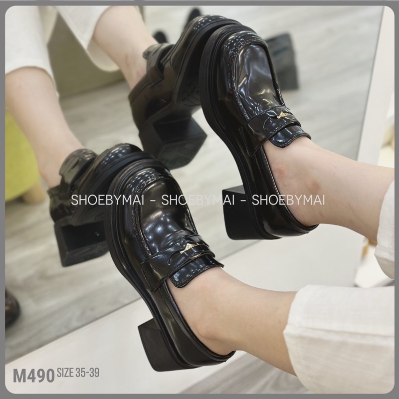Giày lofer đế 5 phân da lì mềm M490 - chân dày lên 1 size