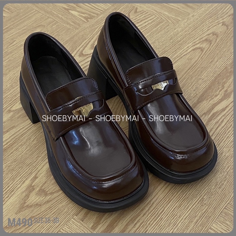 Giày lofer đế 5 phân da lì mềm M490 - chân dày lên 1 size
