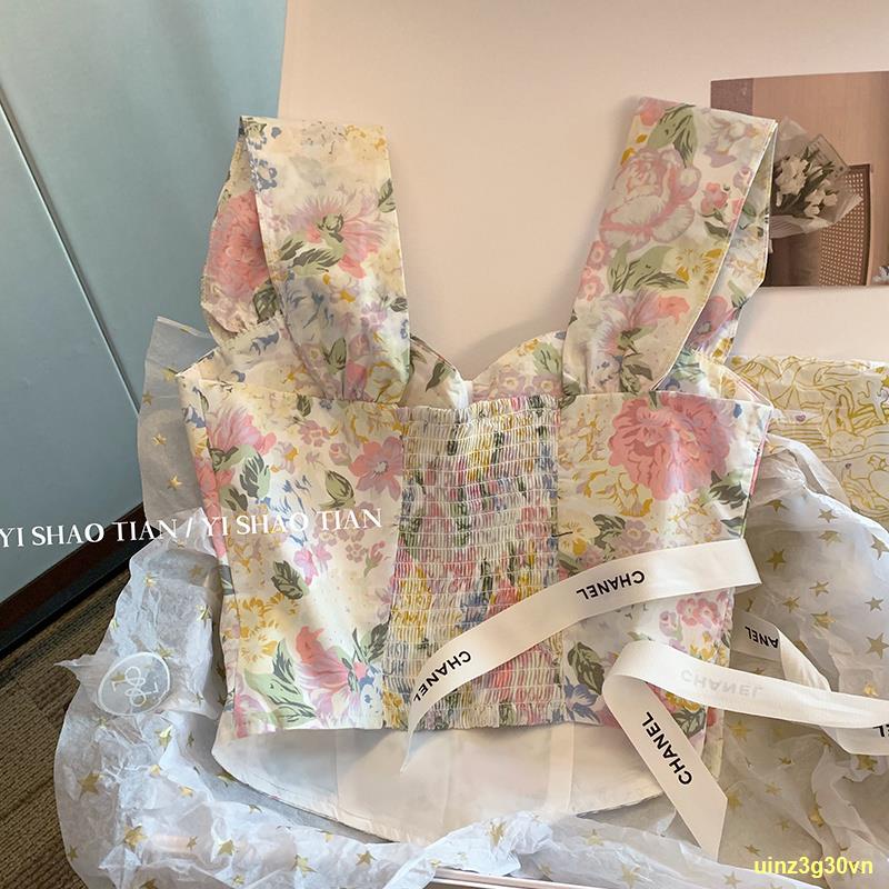 Yếm hoa kiểu Pháp kiểu dáng ôm vừa vặn bên trong và bên ngoài cho phụ nữ mặc áo ngọt ngào và cay