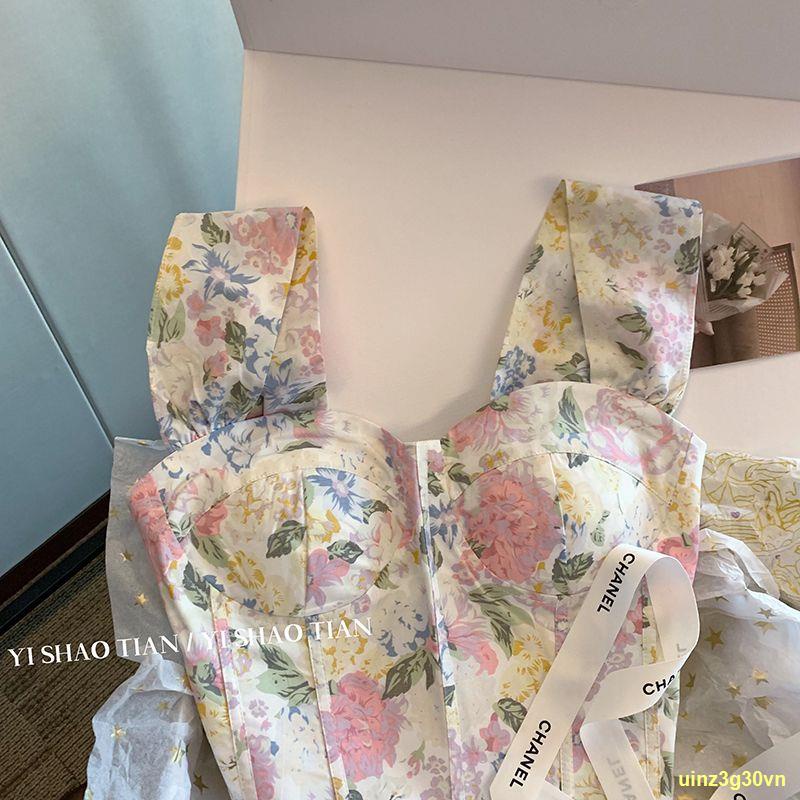 Yếm hoa kiểu Pháp kiểu dáng ôm vừa vặn bên trong và bên ngoài cho phụ nữ mặc áo ngọt ngào và cay