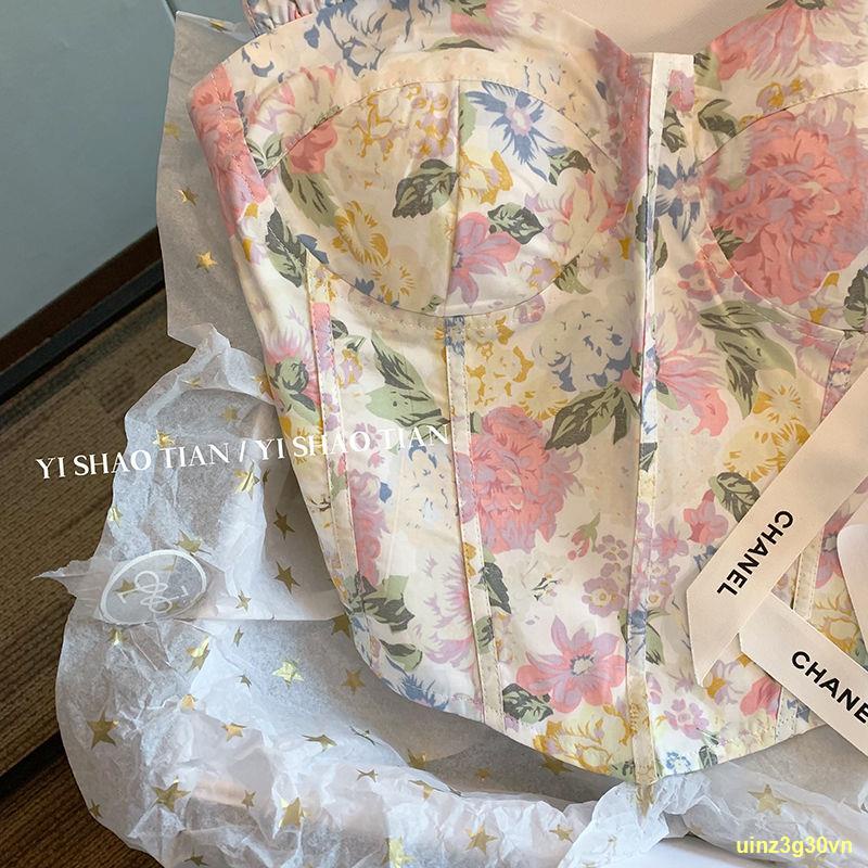 Yếm hoa kiểu Pháp kiểu dáng ôm vừa vặn bên trong và bên ngoài cho phụ nữ mặc áo ngọt ngào và cay