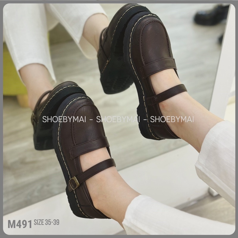 Giày loafer quai ngang đế bằng có nơ và trơn M491 - đi 2 kiểu