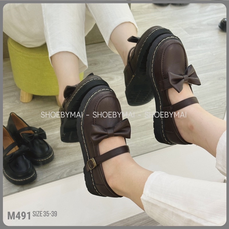Giày loafer quai ngang đế bằng có nơ và trơn M491 - đi 2 kiểu