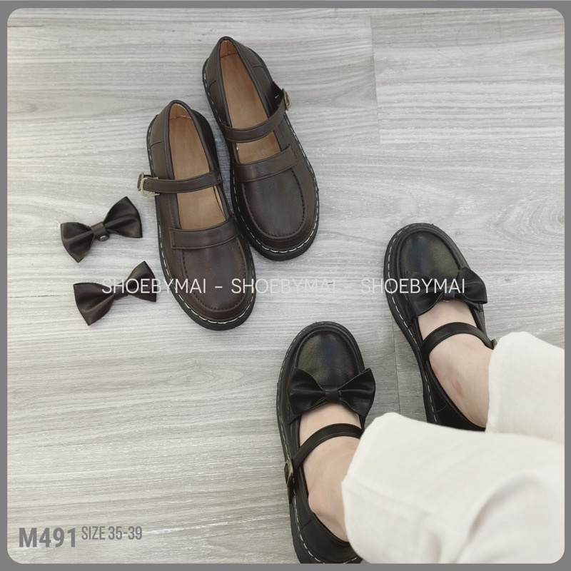 Giày loafer quai ngang đế bằng có nơ và trơn M491 - đi 2 kiểu