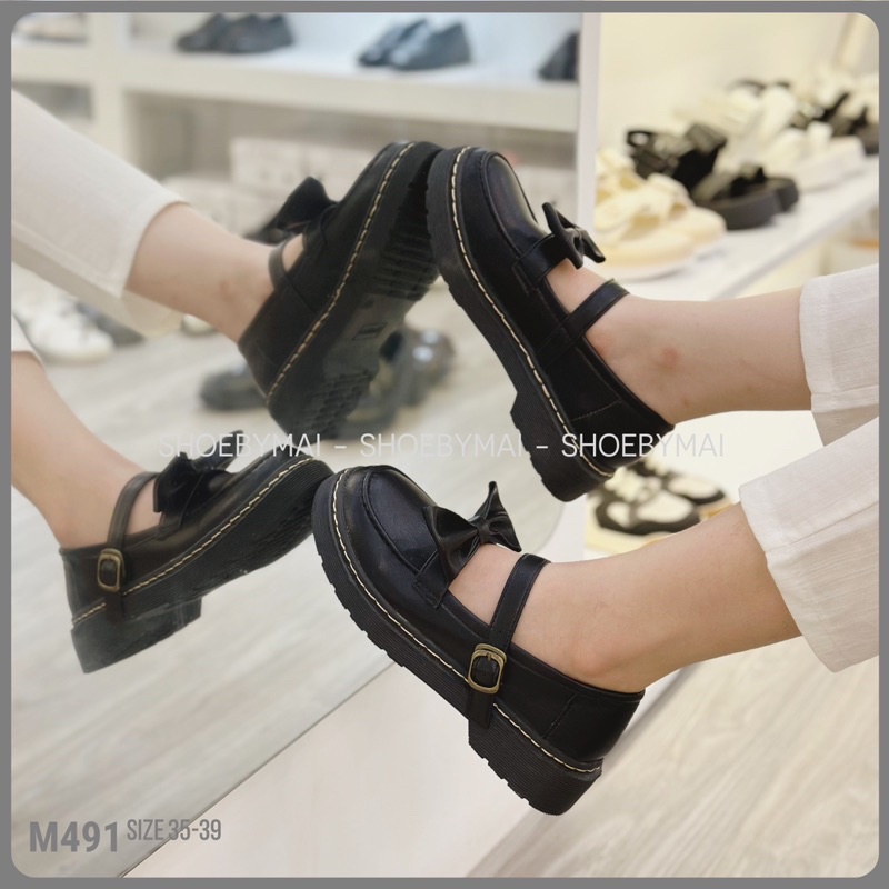 Giày loafer quai ngang đế bằng có nơ và trơn M491 - đi 2 kiểu