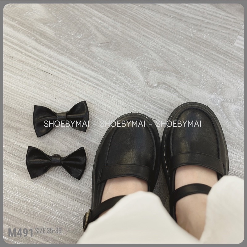 Giày loafer quai ngang đế bằng có nơ và trơn M491 - đi 2 kiểu