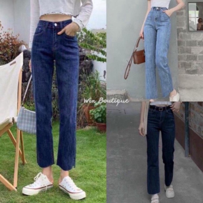 Quần bò jeans nữ ống đứng co giãn 4D cạp cao Win Boutique Hot trend | BigBuy360 - bigbuy360.vn