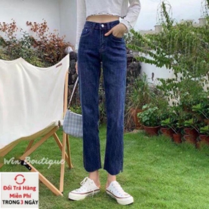 Quần bò jeans nữ ống đứng co giãn 4D cạp cao Win Boutique Hot trend | BigBuy360 - bigbuy360.vn