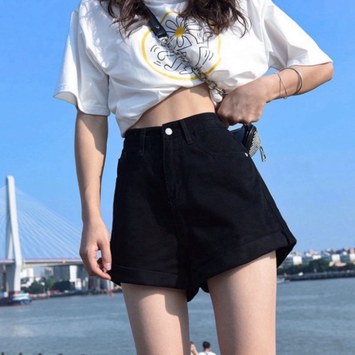 Quần short bò ngố cạp cao quần shoft bò phong thái hot trend | BigBuy360 - bigbuy360.vn