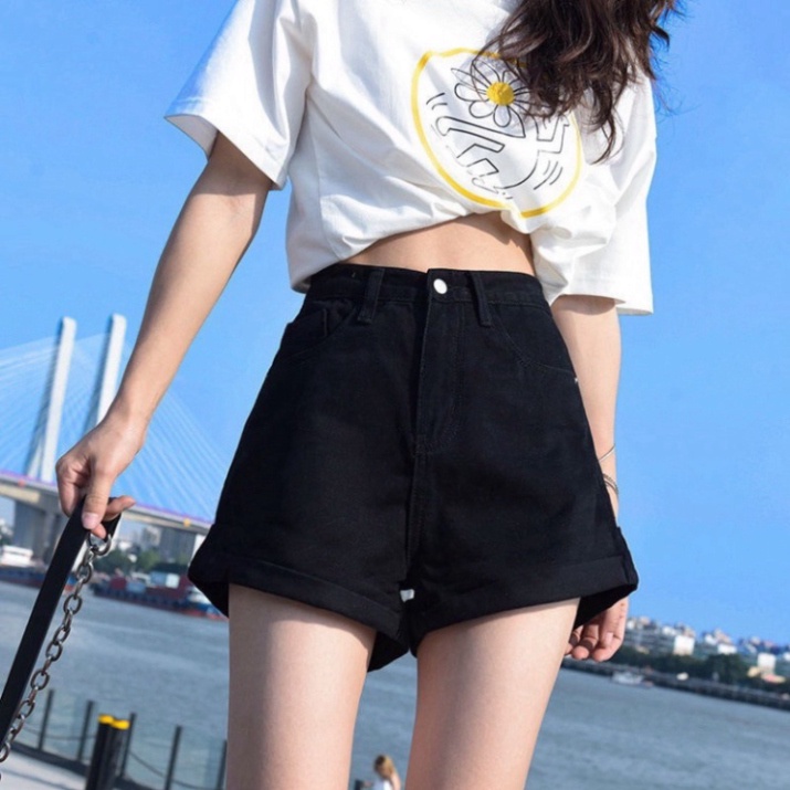 Quần short bò ngố cạp cao quần shoft bò phong thái hot trend | BigBuy360 - bigbuy360.vn