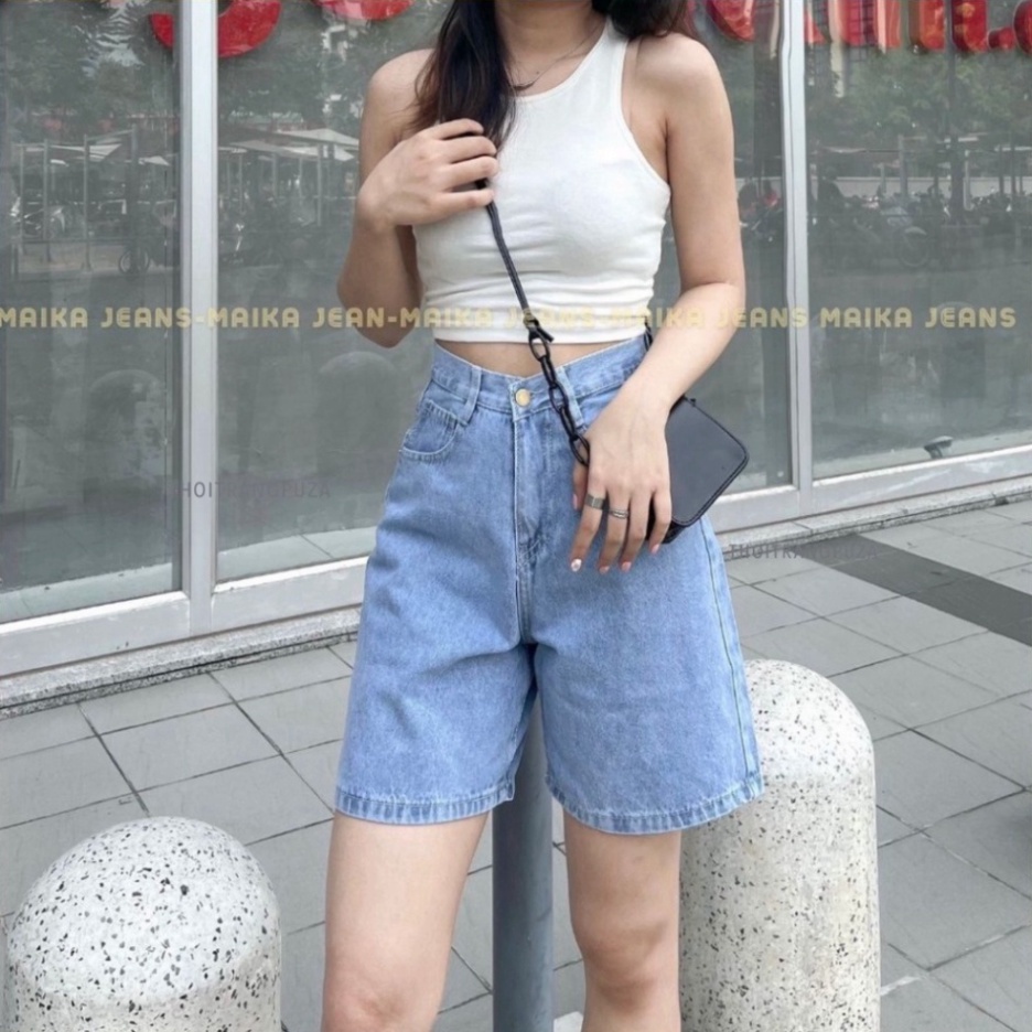 Quần Sọt Ngố Lửng ống loe Nữ Chất Bò Lưng Cao ULZZANG Hot Trend