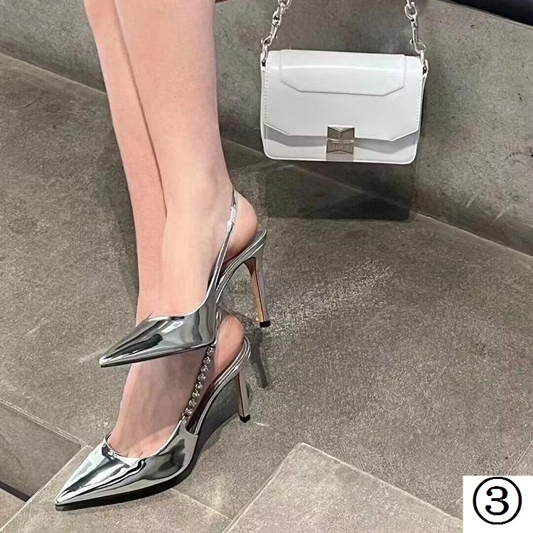 Giày Sandal Cao Gót Mũi Nhọn Một Dây Đính Đá Thời Trang Xuân Hè 2023 Cho Nữ