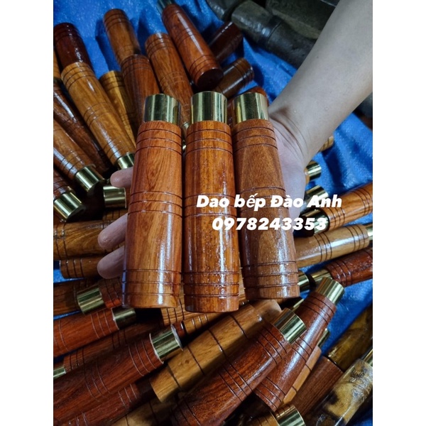 Chuôi gỗ lim tròn khâu mạ vàng lắp dao chặt - thái
