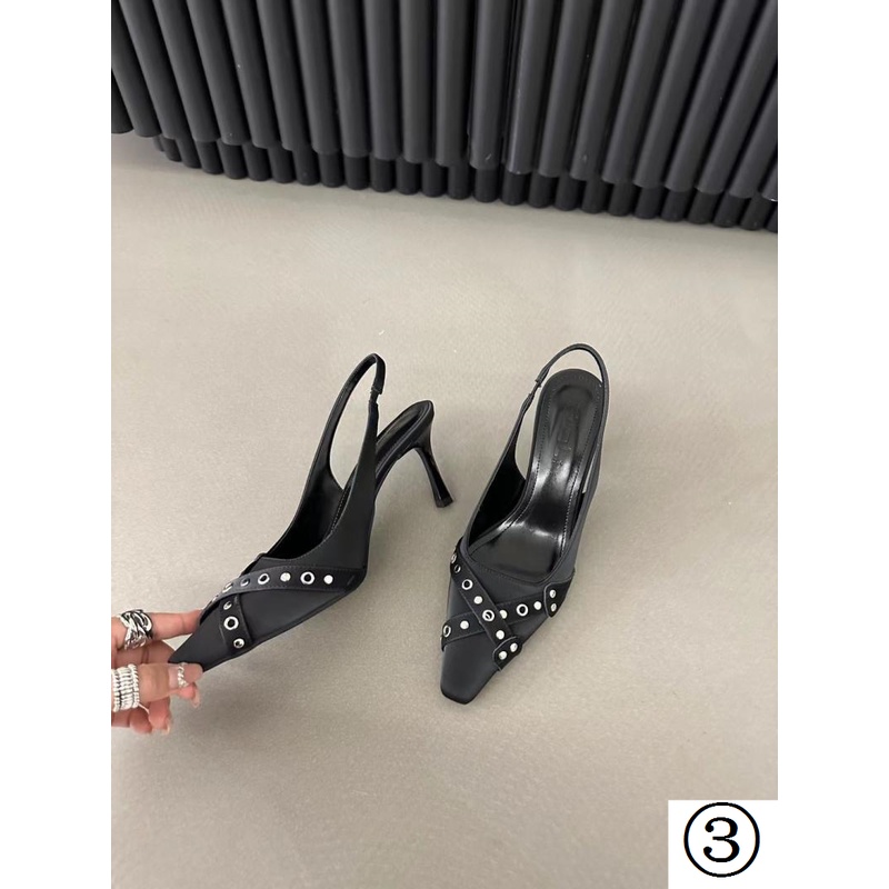 Giày Cao Gót Mũi Nhọn Gót Vừa Quai Chéo Khóa Kim Loại Phong Cách Mới Xuân Hè 2023