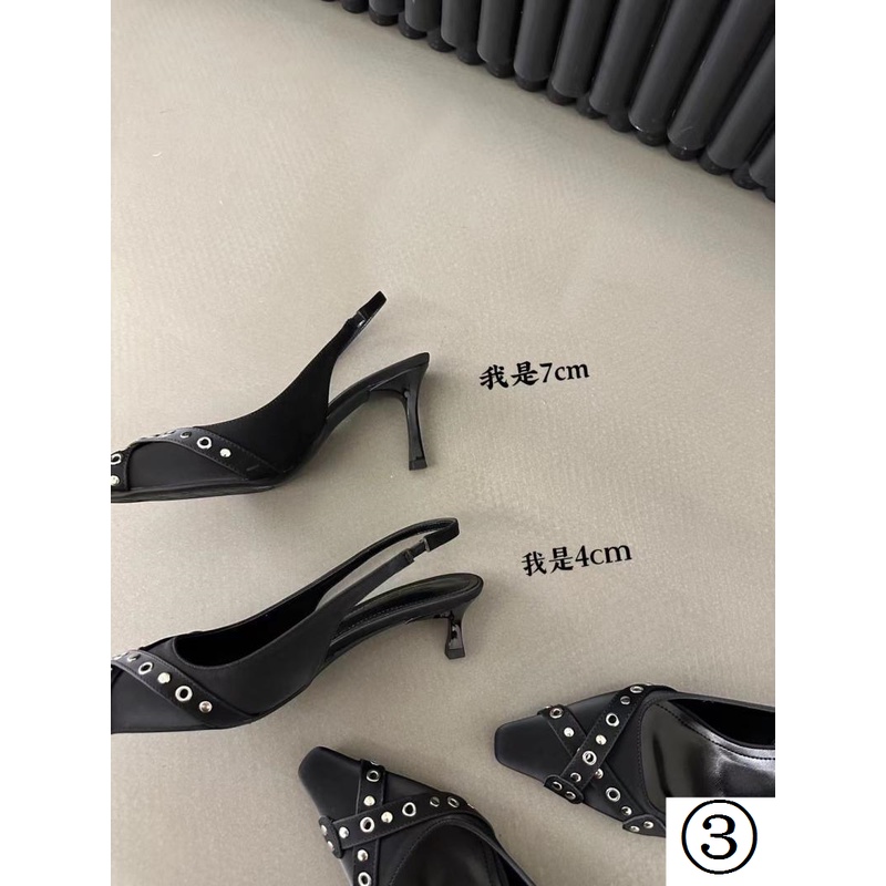 Giày Cao Gót Mũi Nhọn Gót Vừa Quai Chéo Khóa Kim Loại Phong Cách Mới Xuân Hè 2023