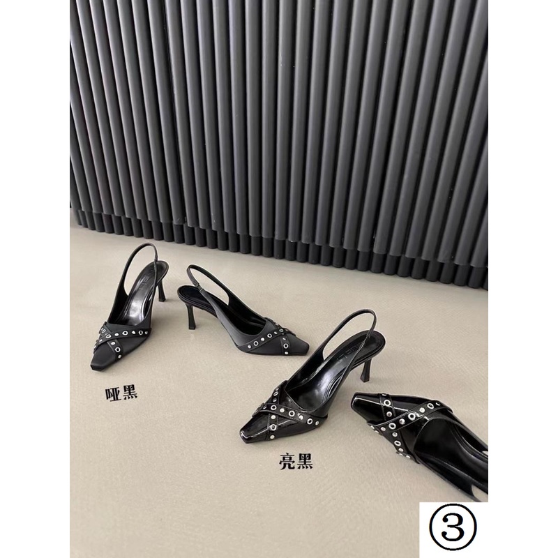 Giày Cao Gót Mũi Nhọn Gót Vừa Quai Chéo Khóa Kim Loại Phong Cách Mới Xuân Hè 2023
