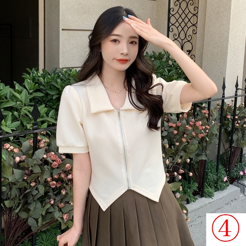 Áo Sơ Mi Ngắn Tay Cỡ Lớn Che Bụng Thiết Kế Lệch Tà Kiểu Retro Cho Nữ