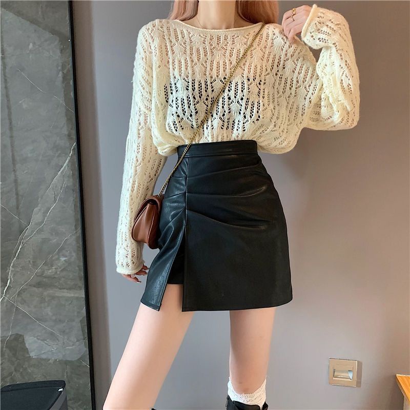 Chân Váy Chữ a Bằng Da Lưng Cao Xếp Ly Cỡ Lớn Dành Cho Nữ