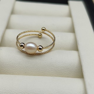 Nhẫn madame hien pearls mạ vàng 14k đính hạt trai nuôi tự nhiên hạt gạo thời trang