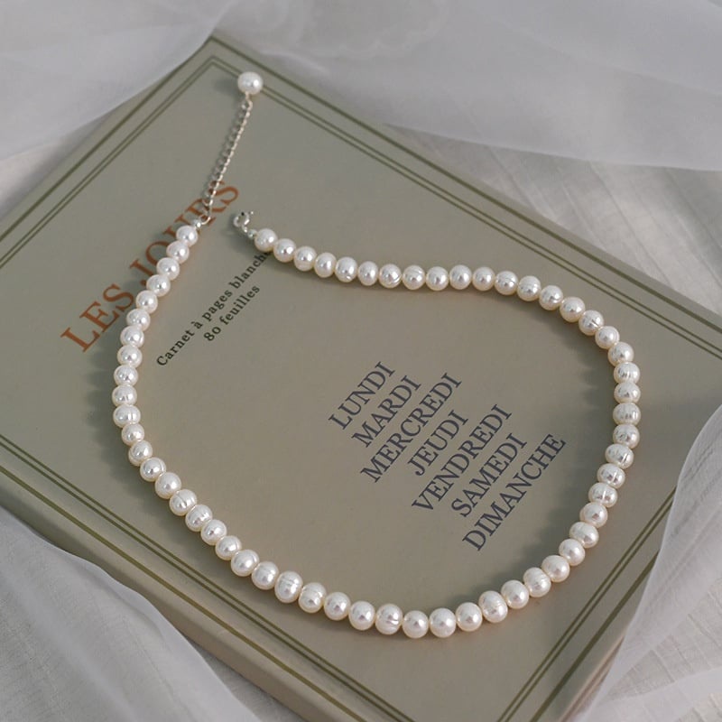 Vòng cổ Bạc 925 MADAME HIEN PEARL Hạt trai Nuôi Tự Nhiên 6-7mm