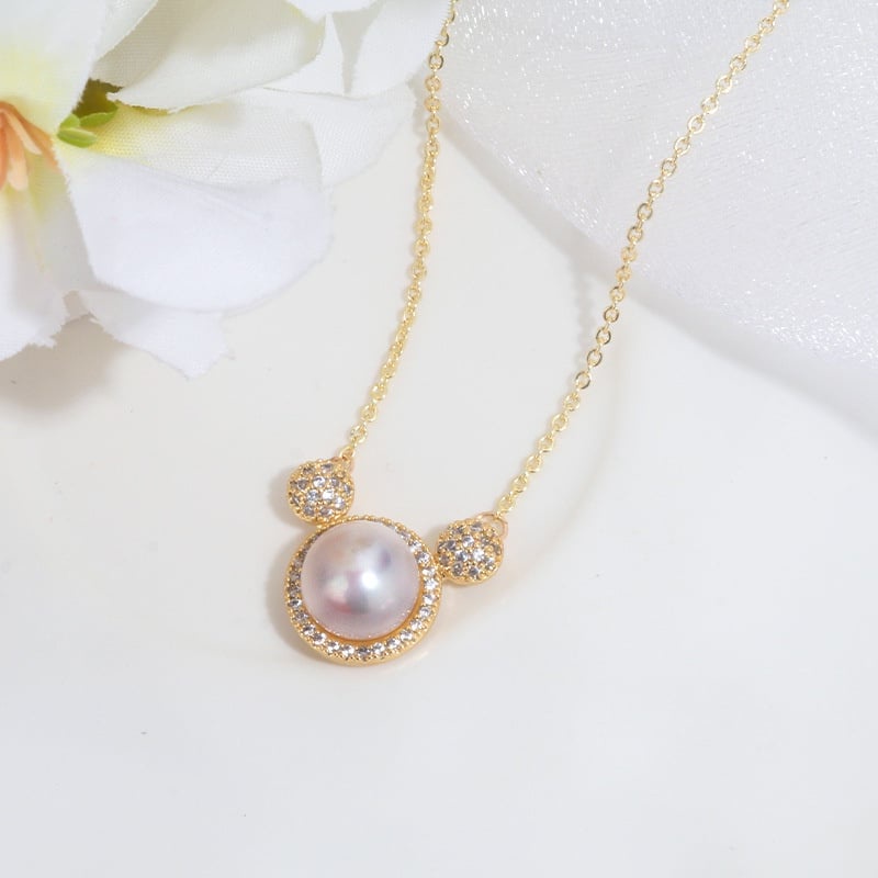 Vòng cổ MADAME HIEN PEARLS Bạc Mặt Hình Chuột Mickey Ngọt Ngào Dễ Thương Hạt trai tự nhiên