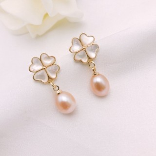 Bông tai madame hien pearl mạ bạc 925 cỏ bốn lá đính tua rua hạt trai nuôi tự nhiên
