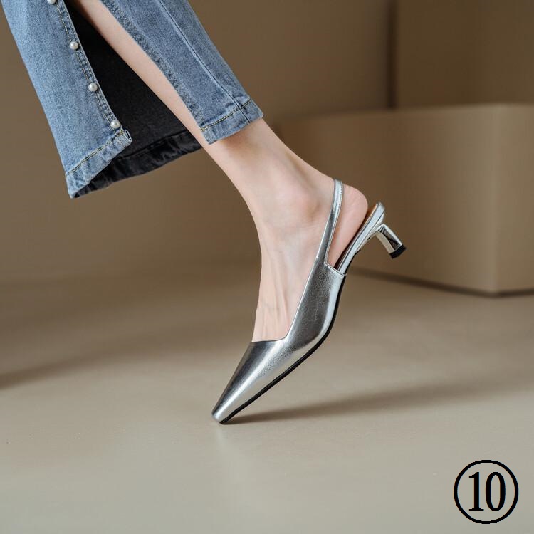 Giày Sandal Cao Gót 3cm Mũi Vuông Hở Ngón Màu Bạc Phong Cách Pháp Cho Nữ