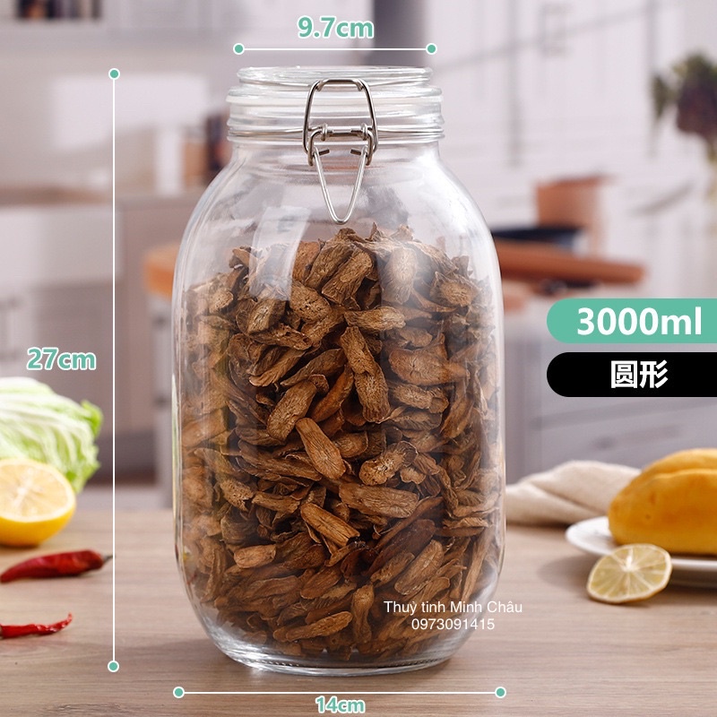 Hũ lọ thuỷ tinh nắp cài 3000 ml