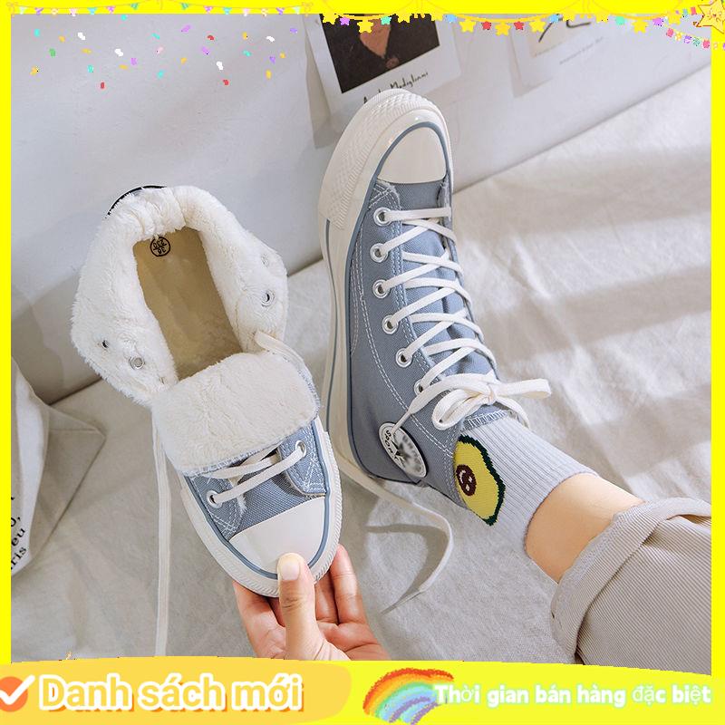 Plus Giày Thể Thao Canvas Cổ Cao Lót Nhung Thời Trang Cho Nữ