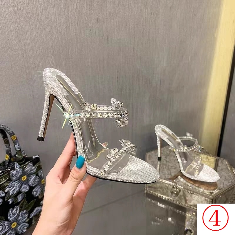 Sandal Cao Gót Mùa Hè 2023 Đế Phẳng Đính Đá Kim Cương Giả Màu Bạc Dễ Phối Đồ Phong Cách Mới Cho Nữ